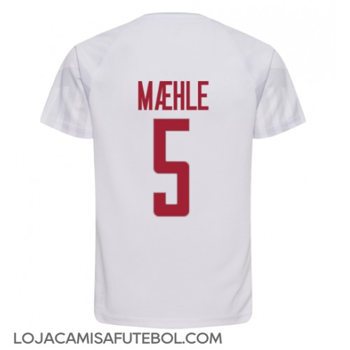 Camisa de Futebol Dinamarca Joakim Maehle #5 Equipamento Secundário Mundo 2022 Manga Curta